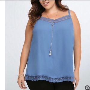 Torrid 3X Blue Lace Cami Top Spaghetti Strap Blouse Plus Size casual